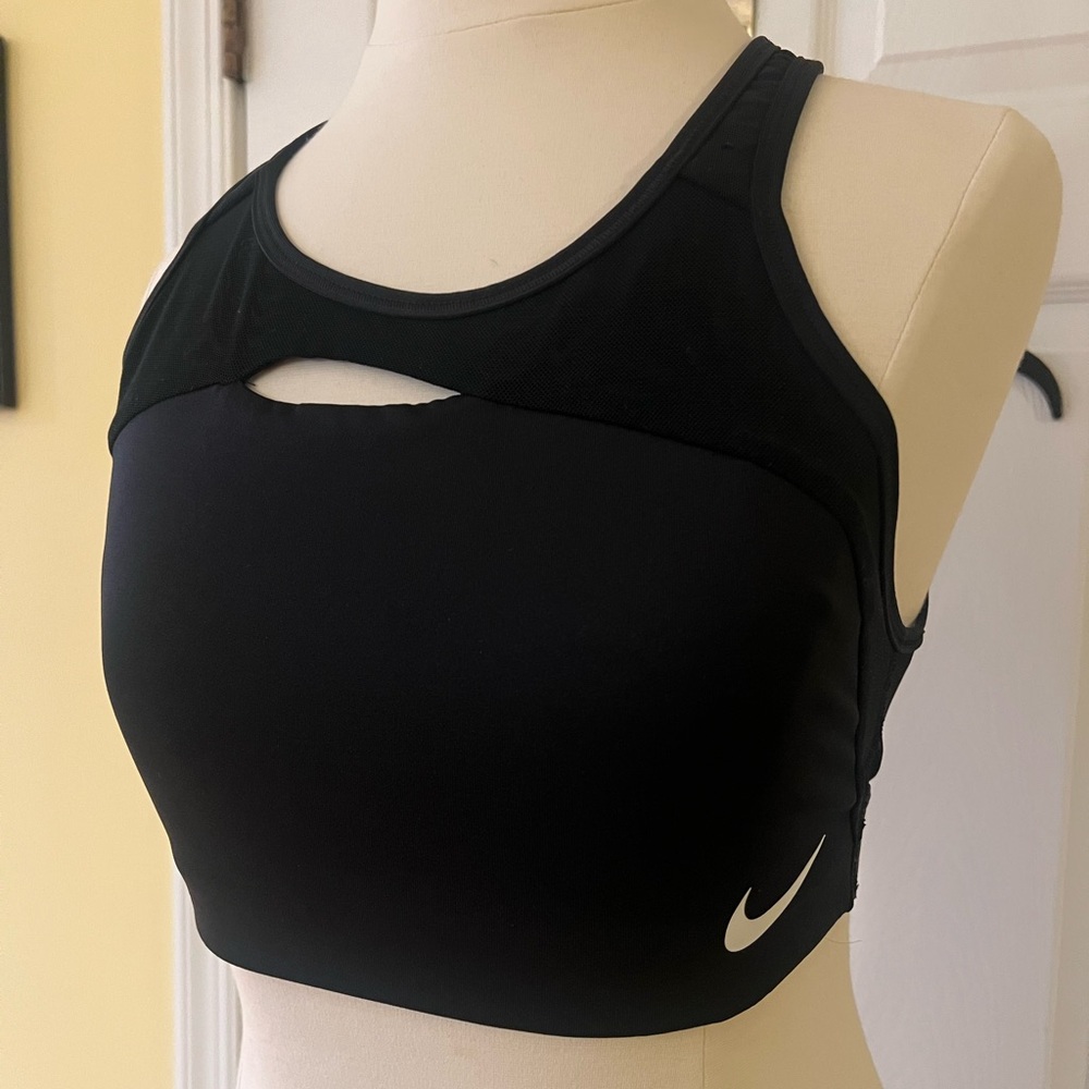 Nike Women's Black Sports Bra with White Swoosh